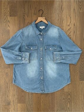 Habitual Denim Chambray Button Front Shirt with Chest Pockets in Blue XL